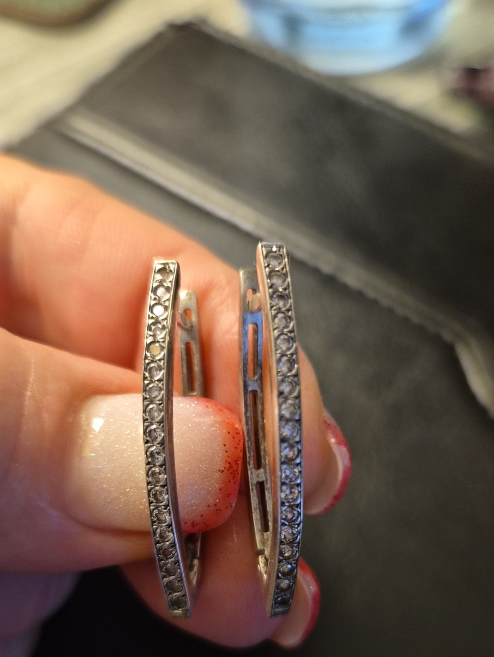 925 Silver W/ CZ Crystal-Accented Hoop Earrings - Sparkling Silver